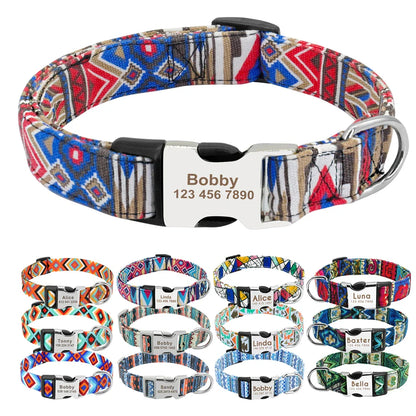 Adjustable Nylon Dog & Cat Collar – Personalized ID Collar with Engraved Name Buckle, Anti-Lost for Small, Medium & Large Pets