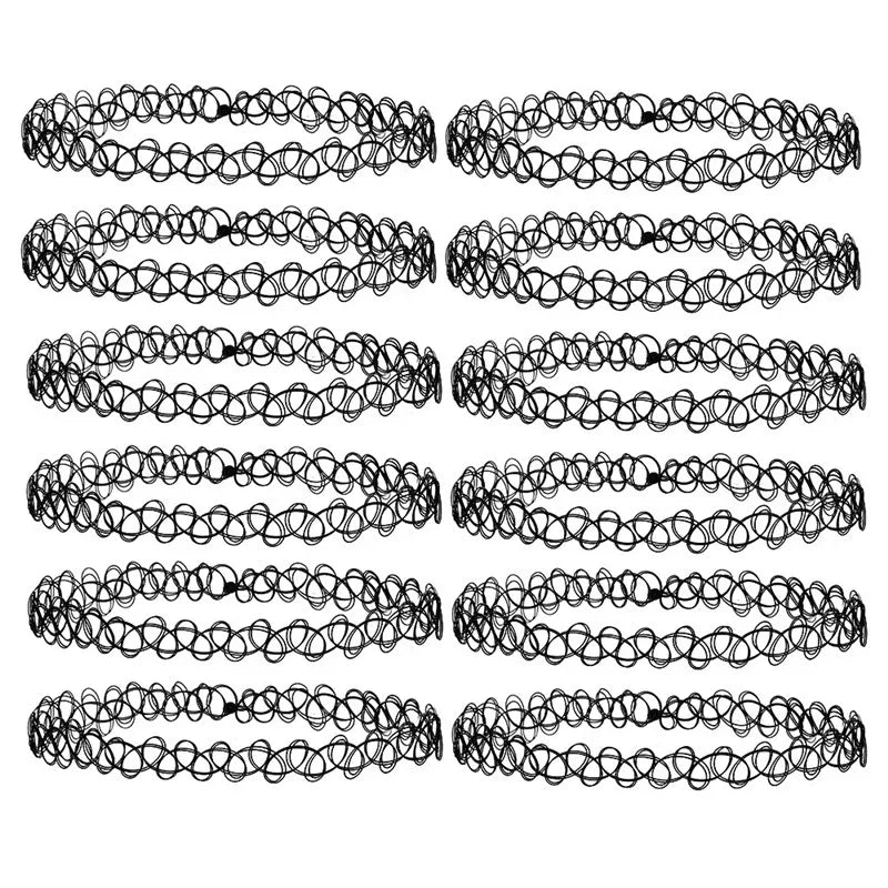 Vintage Stretch Tattoo Choker - Gothic Elastic Charm Necklace for Women & Girls