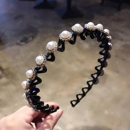 Rhinestone Pearl Flower Hairband - Non-Slip Elastic Headband for Women & Girls