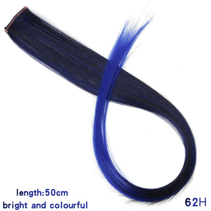 BUQI Straight Clip-In Colored Hair Extensions – Rainbow Synthetic Hair Streaks in Pink, Orange, White & Purple