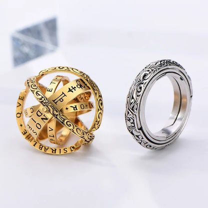 Astronomy Ball Rings: Openable Rotate Sphere Cosmic Planet Letter Ring - Fashion Jewelry for Men & Women, Sizes 7-12
