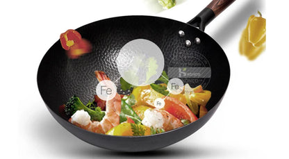 Konco 32cm Cast Iron Wok – Non-Coated Chinese Cookware Pan for Gas & Induction Kitchen Use