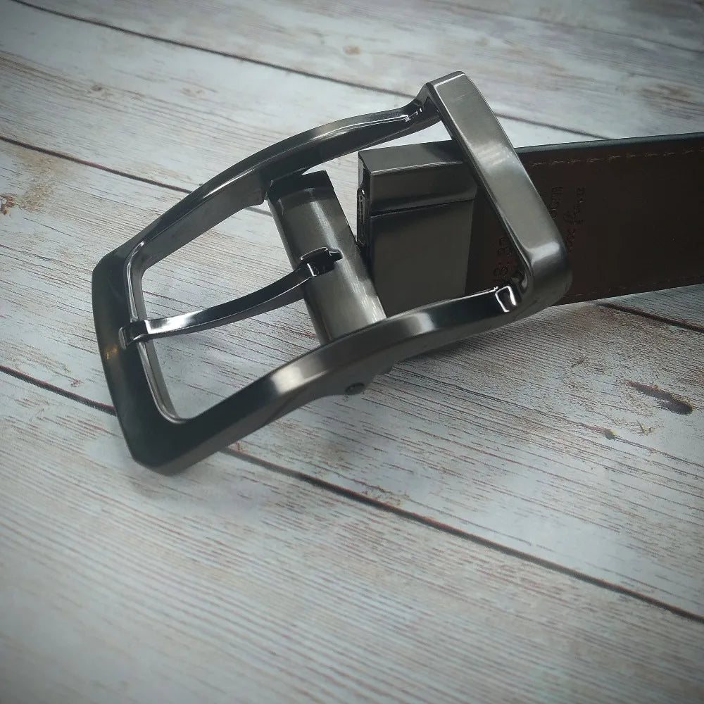 Men’s Genuine Leather Reversible Belt – 2-in-1 Rotated Buckle for Big & Tall Sizes