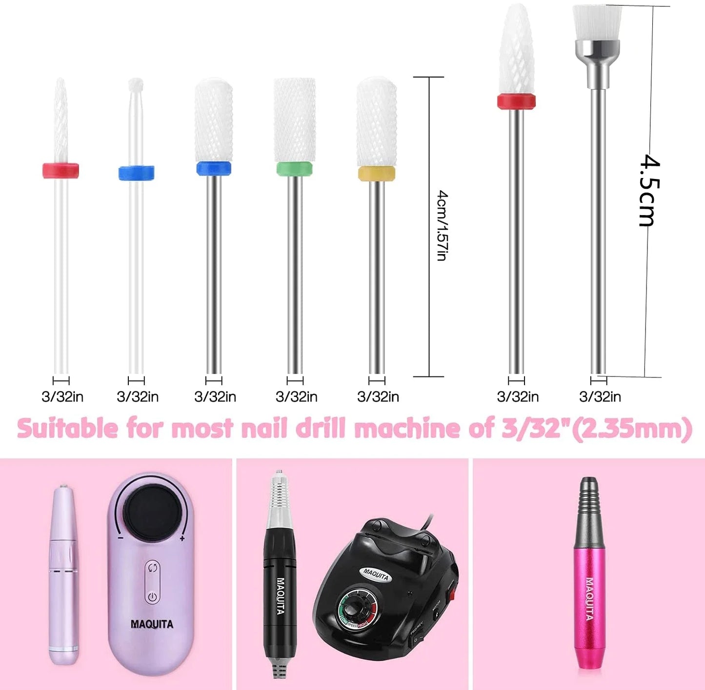 7Pcs Ceramic Milling Cutters Set - Nail Drill Bits for Manicure, Gel Varnish Removal & Nail Care Accessories