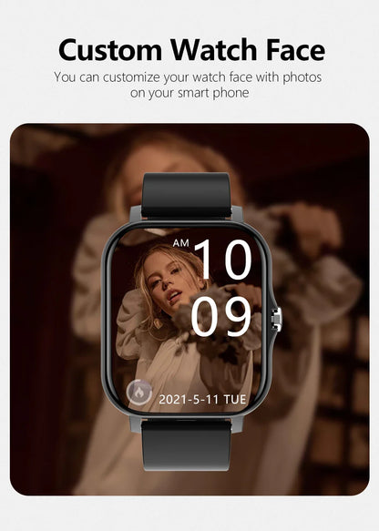 Smartwatch with Full Touch Screen — Call, Message Reminder, Music Control & Multi-Function Fitness Tracker, Compatible with iPhone & Android