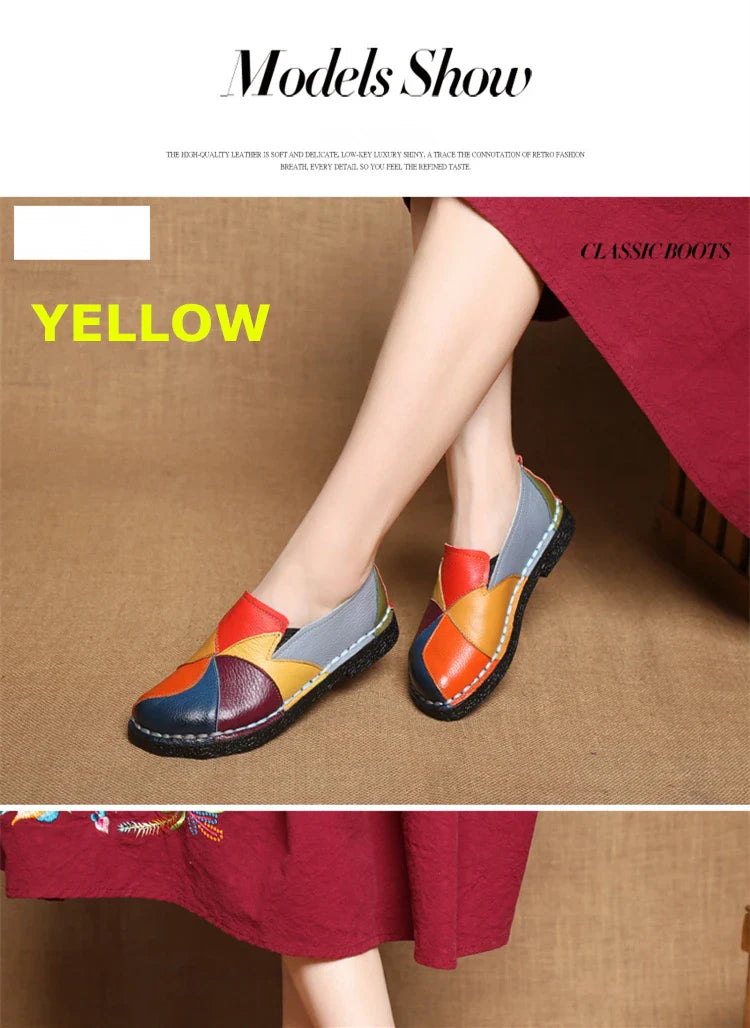WOIZGIC Women’s Genuine Leather Loafers – Colorful Non-Slip Moccasin Flats Plus Size 42