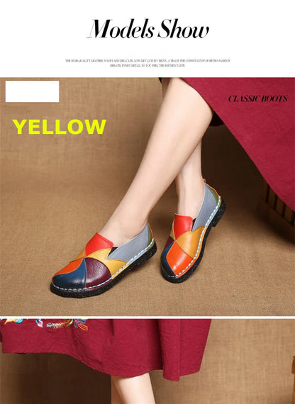 WOIZGIC Women’s Genuine Leather Loafers – Colorful Non-Slip Moccasin Flats Plus Size 42