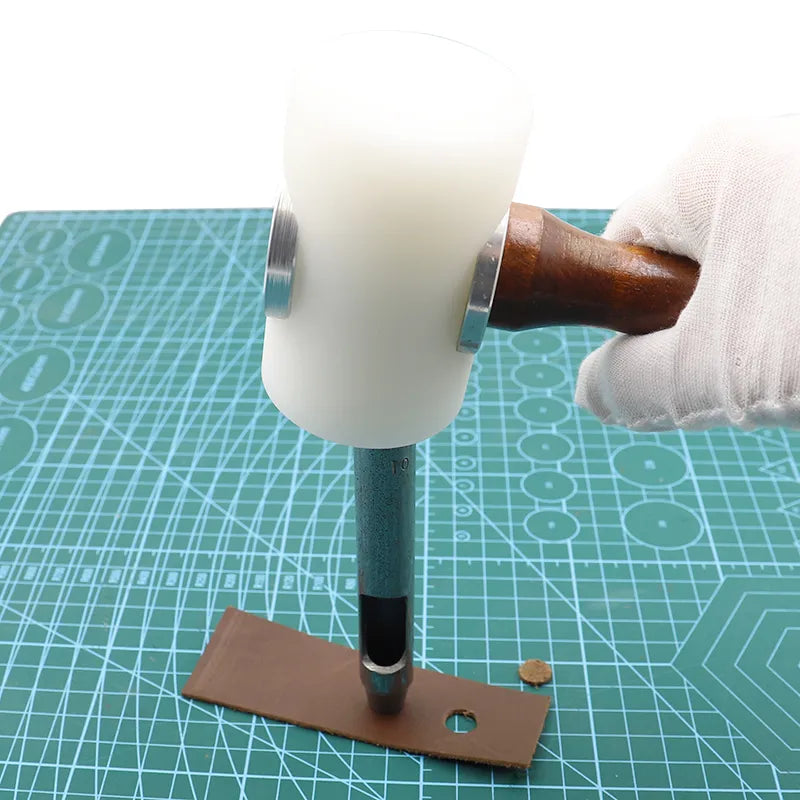 QJH Professional Leather Carve Hammer: Nylon Mallet with Wood Handle for Leathercraft Punching, Printing, and DIY Percussion