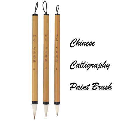 3Pcs Calligraphy Brush Set – Wool Hair Ink Painting Brushes for Traditional Watercolor, Drawing & Art Supplies