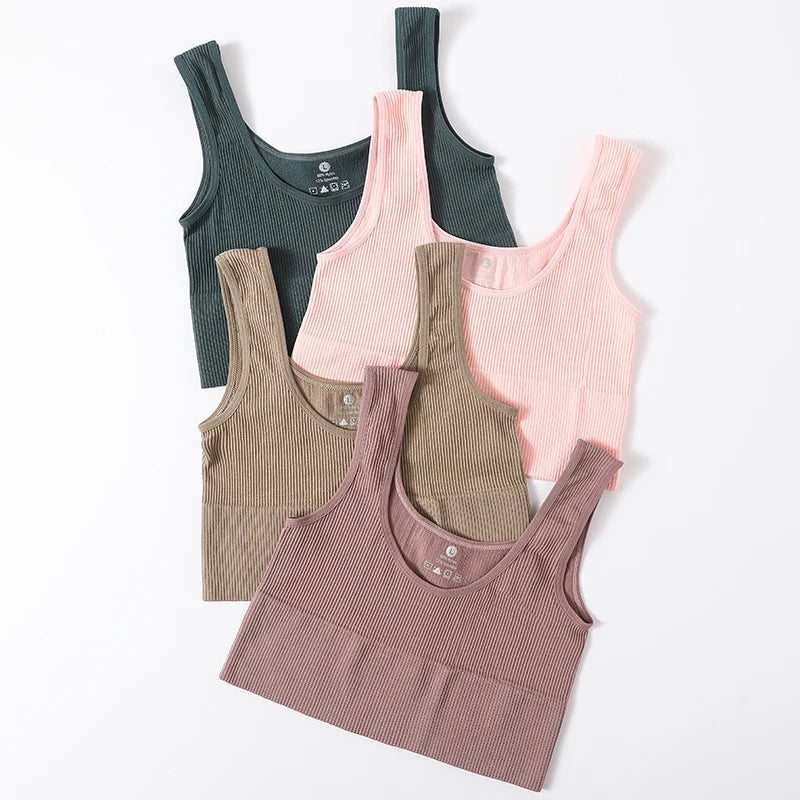 Women’s Seamless Ribbed Tank Top - High-Elastic Sleeveless Crop Camisole, O-Neck Everyday Sportswear M-XL