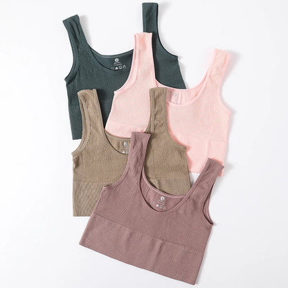 Women’s Seamless Ribbed Tank Top - High-Elastic Sleeveless Crop Camisole, O-Neck Everyday Sportswear M-XL