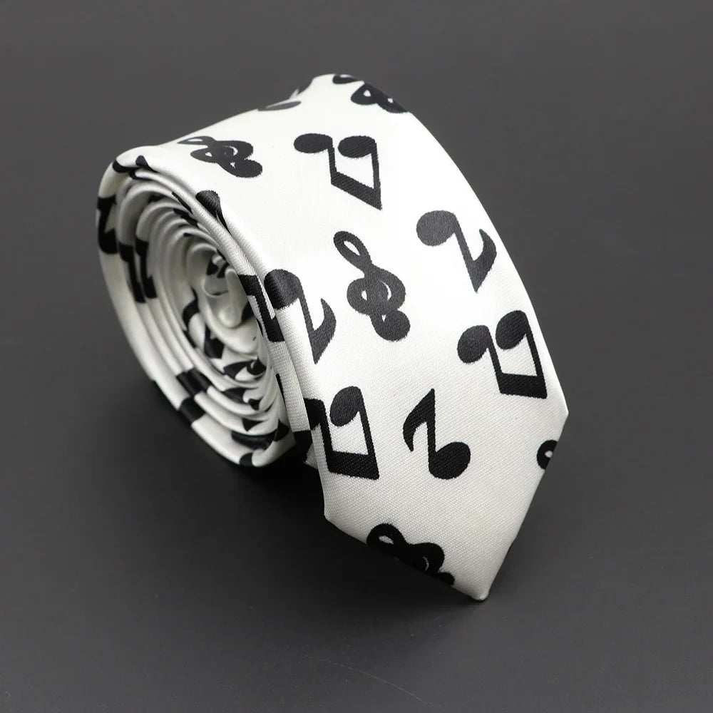 Musical Notes Slim Necktie - Silky Piano & Guitar Print Tie for Men & Women, Elegant Fashion Gift