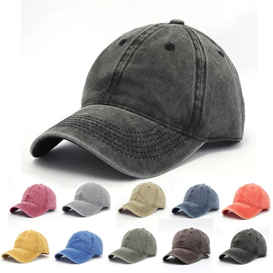 Baseball Snapback Cap – Pure Color Cowboy Hat, Water-Washed Hip Hop Fitted Cap for Men & Women, Spring & Autumn