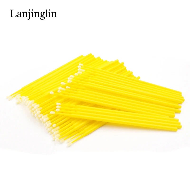 100/200pcs Eyelash Cleaning Brushes — Micro Cotton Swabs & Microbrushes for Lash Extensions, Makeup Removal & Beauty Care