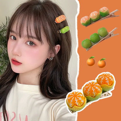 Orange Fruit Hairpin - Kawaii Y2K Hair Ornament, Girl's Side Top Hair Clips for Women, Hair Accessories