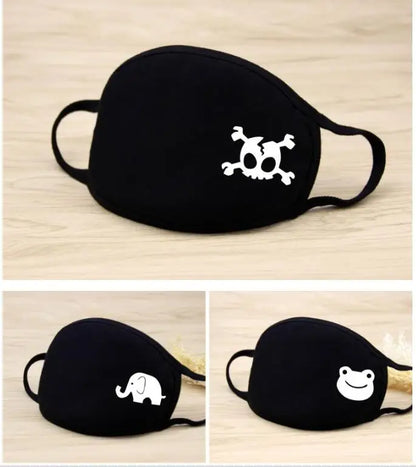 Black Cartoon Animal Face Mask – Unisex Winter Cotton Half Face Mask, Dustproof & Thickened for Cycling