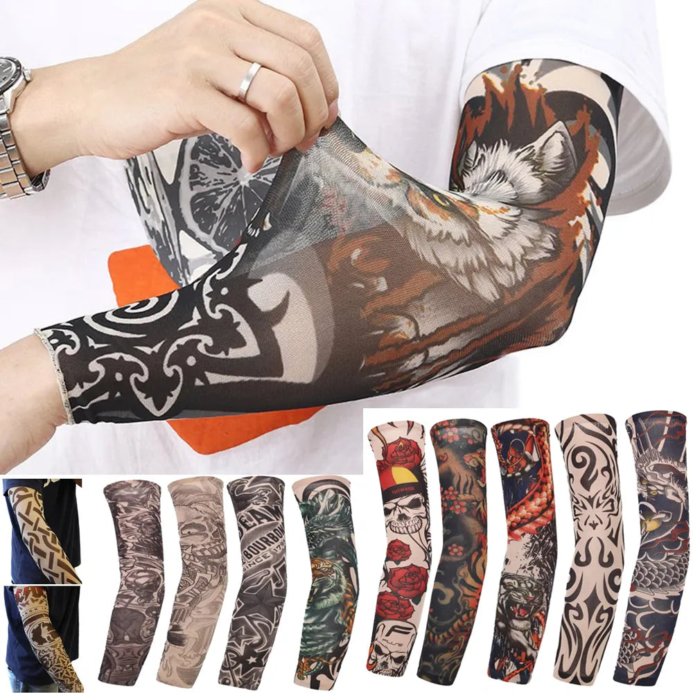 Street Tattoo Arm Sleeves - Sun UV Protection Cover for Outdoor Riding - Seamless Sunscreen Arm Gloves for Men and Women