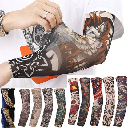 Street Tattoo Arm Sleeves - Sun UV Protection Cover for Outdoor Riding - Seamless Sunscreen Arm Gloves for Men and Women