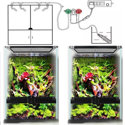 Reptile Fogger Mist Sprinkler System – 360° Adjustable Rainforest Tank Humidifier for Aquarium & Aquatic Pet Terrariums