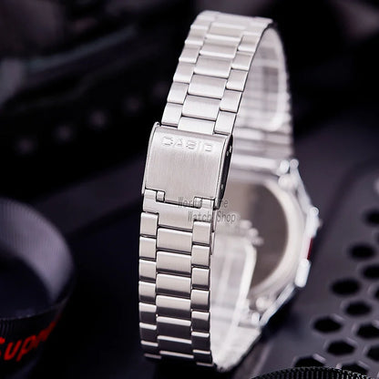 Casio Silver Luxury Watch Set for Men - LED Digital, Waterproof Quartz Sport and Military Wrist Watch