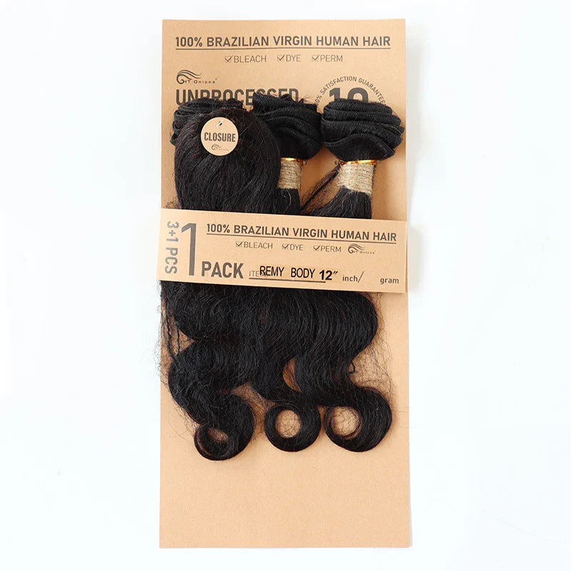 Kinky Curly Human Hair Bundles with Closure – Short Indian Hair Bundles with Circular Closure
