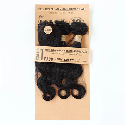 Kinky Curly Human Hair Bundles with Closure – Short Indian Hair Bundles with Circular Closure