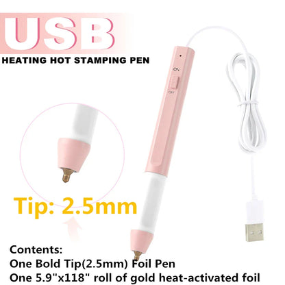 All-in-One USB Heat Foil Pen Kit – Calligraphy & DIY Lettering with 3 Nibs for Custom Foiling