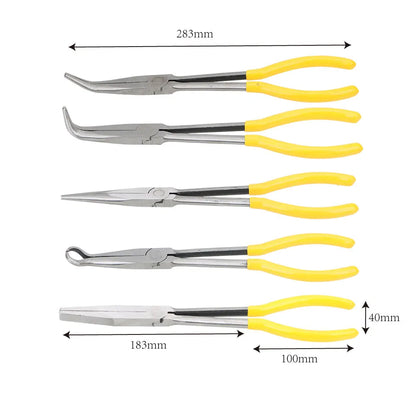 DIY Extra Long Nose Pliers – Straight & Bent Tip Mechanic Hand Tool for Car Maintenance, Spanner & Clip Removal Kit