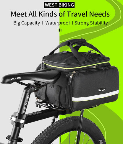 WEST BIKING 3-in-1 Waterproof Bike Trunk Bag — Large Capacity MTB & Road Bicycle Saddle Seat Panniers, Travel Luggage Carrier