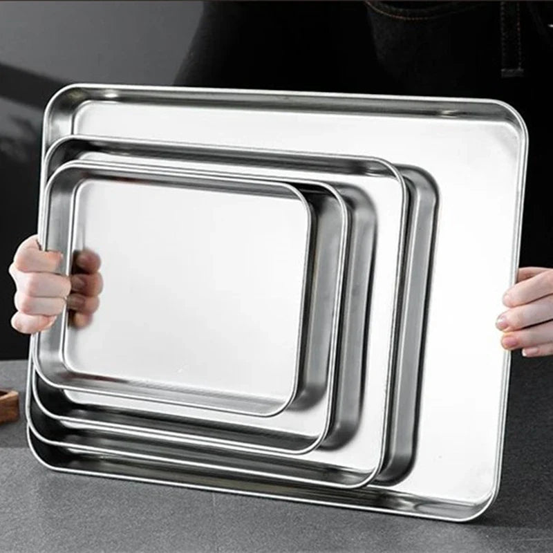 Kitchen Stainless Steel Rectangle Serving Tray – Food Storage Plate for Restaurant & Home