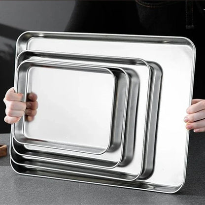 Kitchen Stainless Steel Rectangle Serving Tray – Food Storage Plate for Restaurant & Home