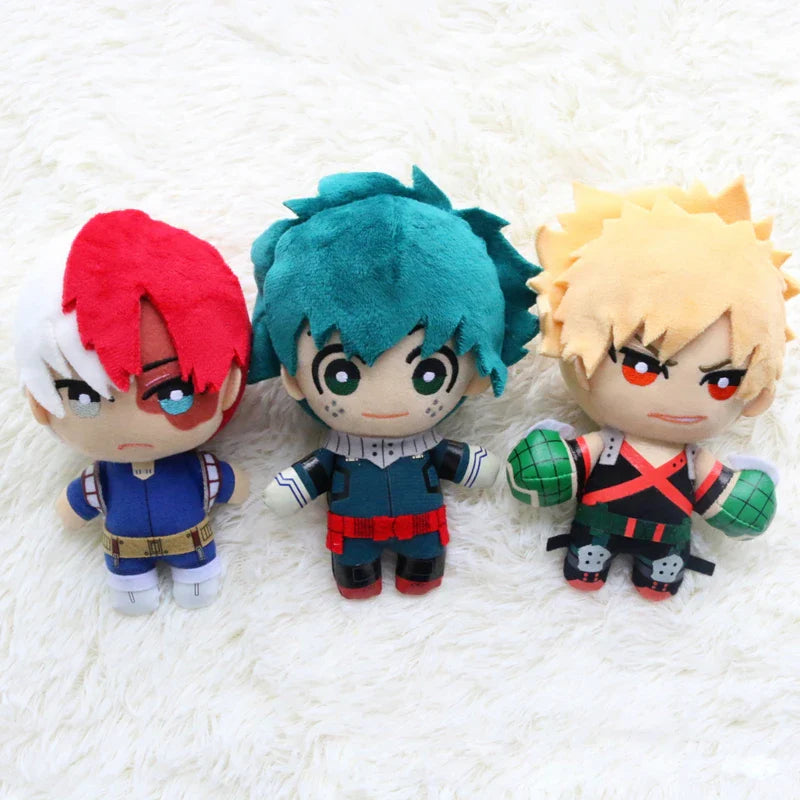 15CM My Hero Academia Plush Pendant Set – Izuku Midoriya, Katsuki Bakugo & Shoto Todoroki Soft Anime Doll Keychain Gifts
