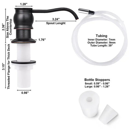 Samodra Liquid Soap Dispenser – Brass Pump Head with Extension Tube, Black Metal Check Valve for Kitchen Accessories