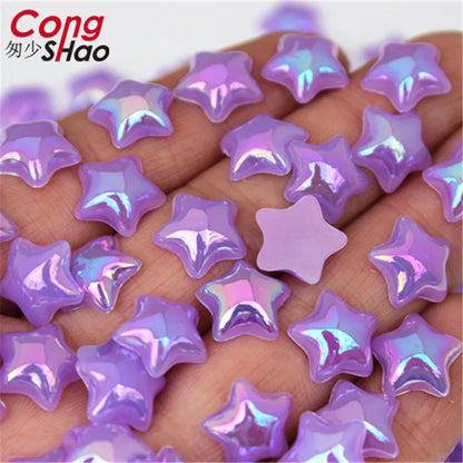 Cong Shao 100pcs 12mm Star AB Acrylic Rhinestones — Flatback Crystals for DIY Clothing & Jewelry Decoration