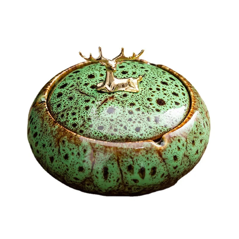 Ceramic Ashtray with Lid - Round Living Room Anti-Fly Ash Cigar Ashtray for Home Decor, Ideal Boyfriend Gift