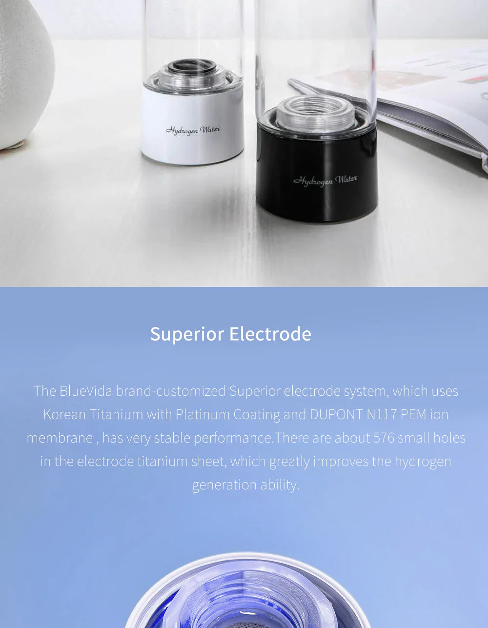 BlueVida SPE&PEM Hydrogen Water Generator - High Concentration, 2 Work Modes & Self-Cleaning, Hydrogen Absorption