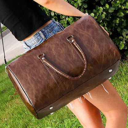Leather Travel Duffle Bag – Large Fitness & Luggage Shoulder Bag for Men, Black PU Fashion Zipper Handbag