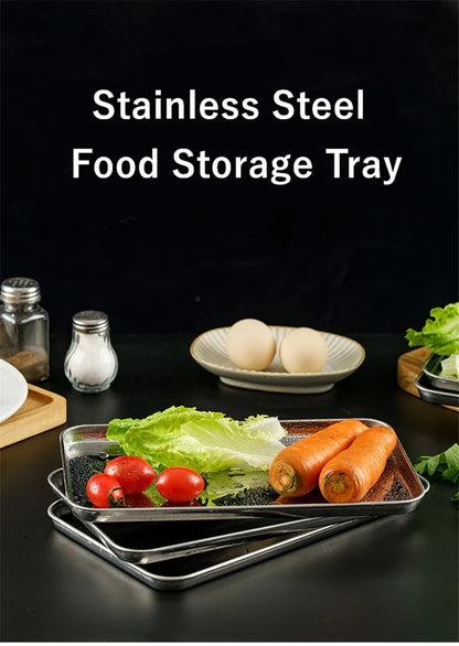 Rectangle Stainless Steel Buffet Tray – Metal Food Serving Plate for Rice, Noodles, & Home Dishes Storage Organizer