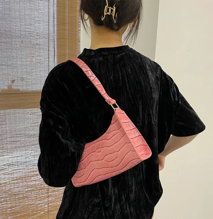 Fashion PU Leather Alligator Pattern Bag for Women – Small Armpit Handbag, Underarm Messenger Purse