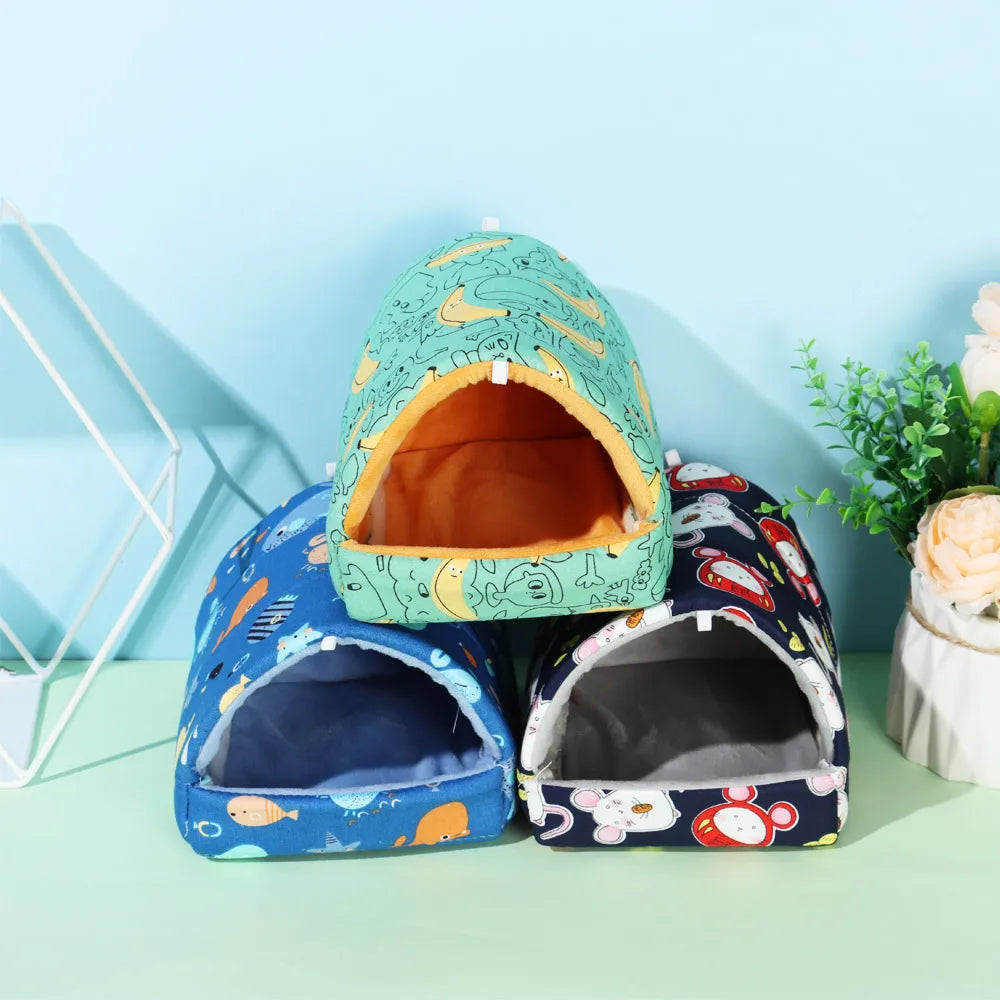 Cute Cartoon Rabbit & Squirrel Mini Pet Cage — Warm Winter Bed House for Hamsters, Mice, Rats & Guinea Pigs