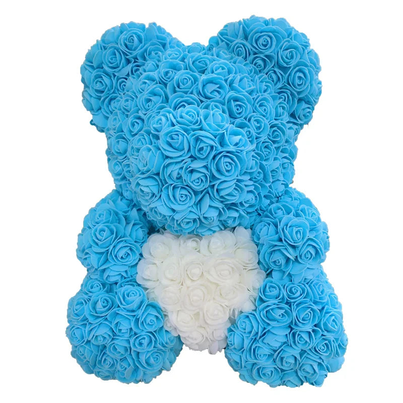 2024 40cm Rose Bear – Heart-Shaped Artificial Flower Teddy Bear for Valentine’s, Wedding, Birthday & Christmas Gifts
