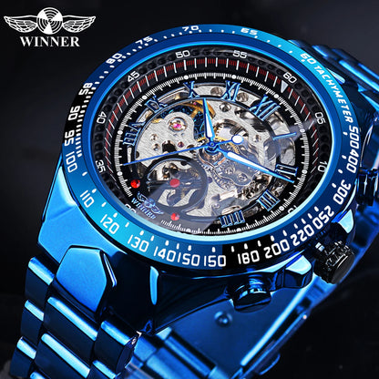 Winner Men's Luxury Mechanical Watch – Sport Design Bezel, Automatic Skeleton Dial, Fashion Montre Homme