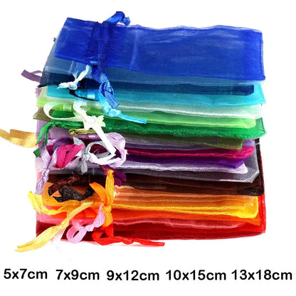 Organza Gift Bags - 50/100pcs Drawstring Jewelry Pouches 24 Colors for Wedding Christmas Candy Gift Packaging