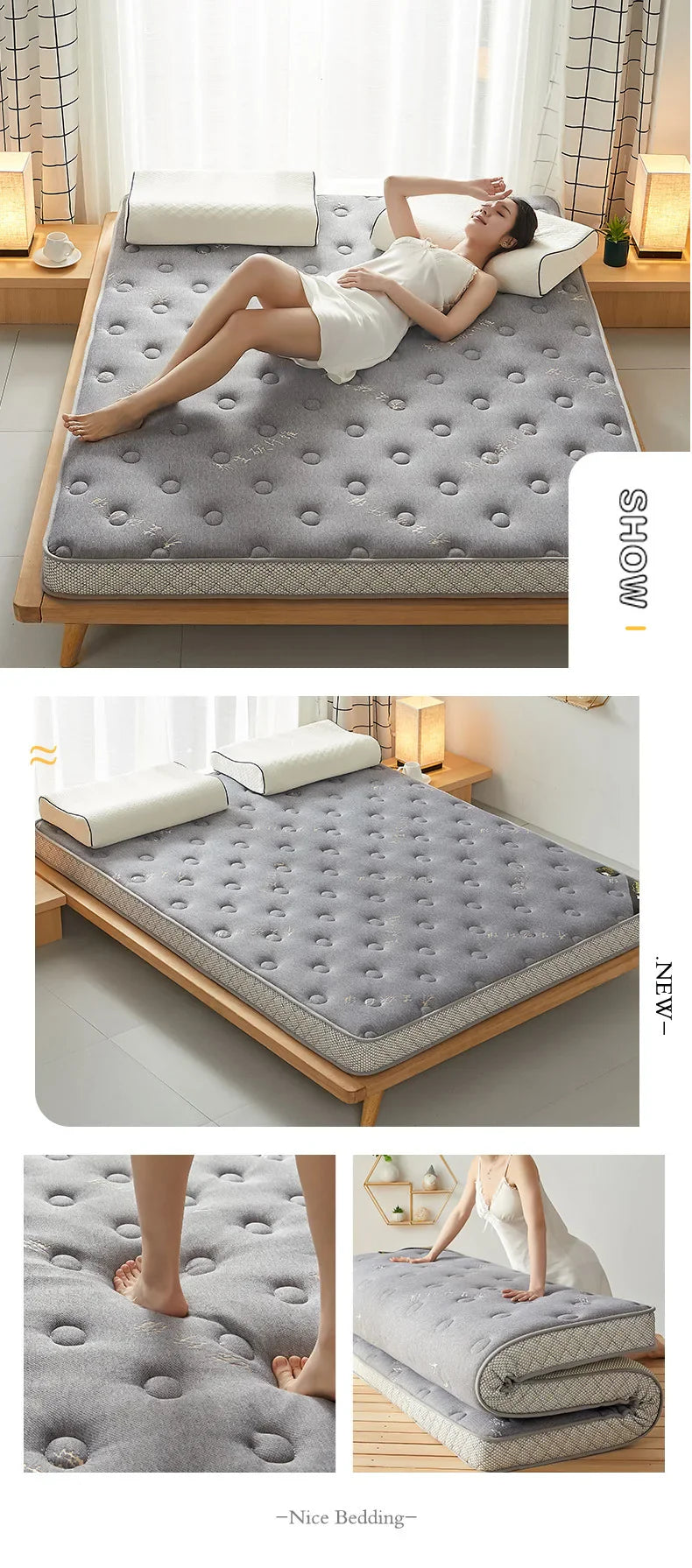 6/10cm Thai Natural Latex Floor Mattress – Foldable Tatami Mat with 95D Filling & Cotton Cover, Slow Rebound Comfort