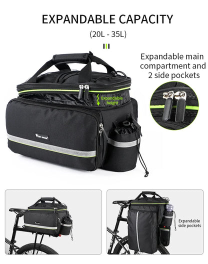 WEST BIKING 3-in-1 Waterproof Bike Trunk Bag — Large Capacity MTB & Road Bicycle Saddle Seat Panniers, Travel Luggage Carrier