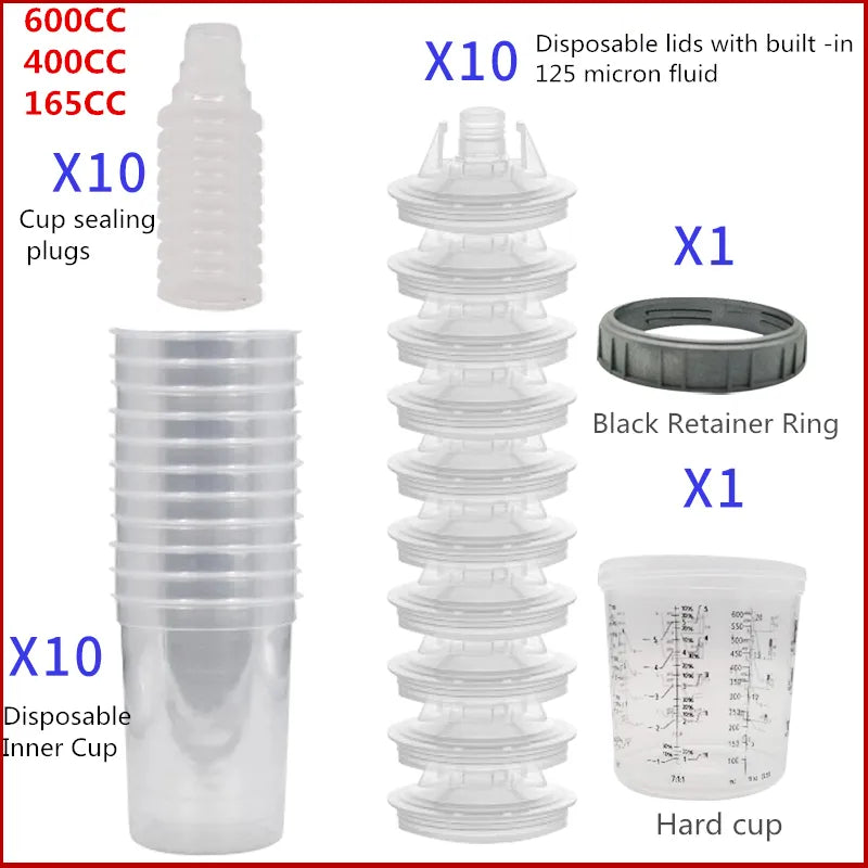 10pcs Bulk Sale Spray Gun Paint Tank Mixing Cup - Disposable Measuring Cup Type H/O Quick Cup - 165/400/600ml