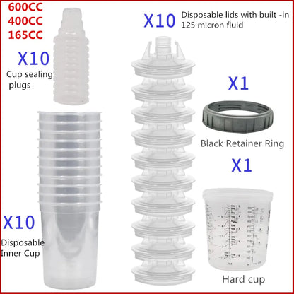 10pcs Bulk Sale Spray Gun Paint Tank Mixing Cup - Disposable Measuring Cup Type H/O Quick Cup - 165/400/600ml
