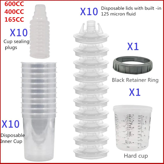 10pcs Bulk Sale Spray Gun Paint Tank Mixing Cup - Disposable Measuring Cup Type H/O Quick Cup - 165/400/600ml