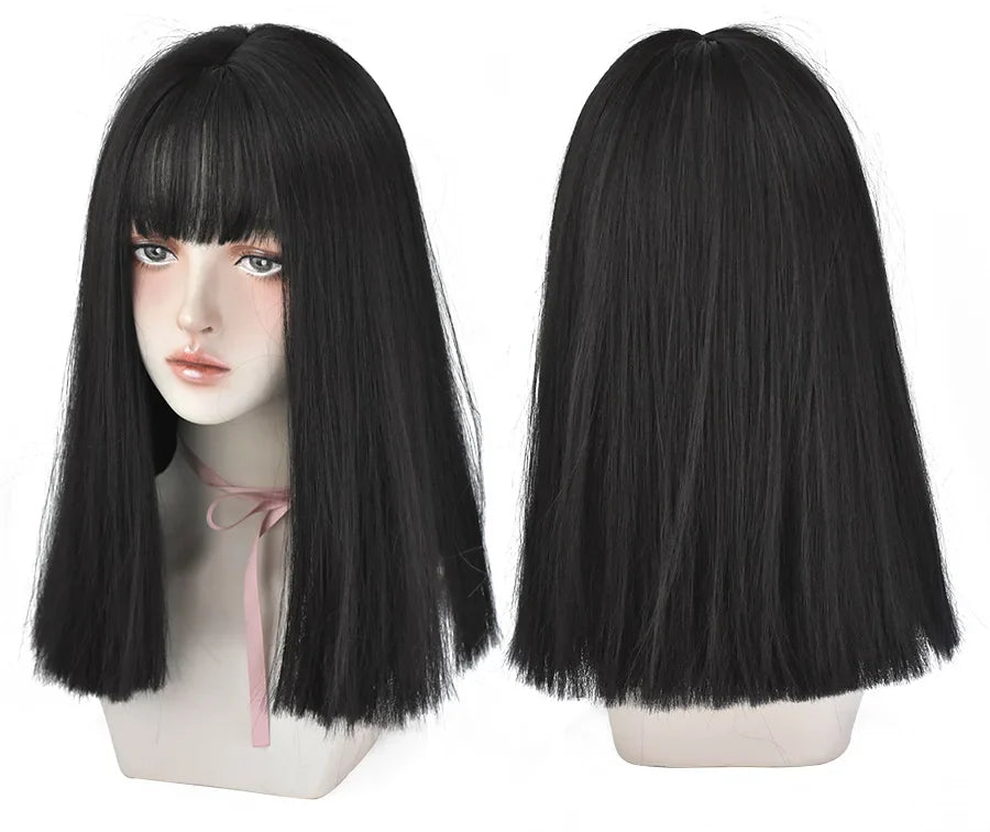 7JHHWIGS Long Straight Light Brown Synthetic Wig with Bangs – Heat-Resistant Daily Wear Wig for Women