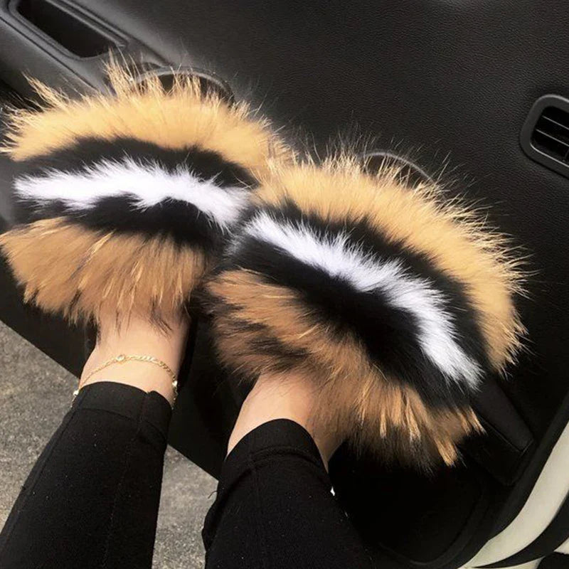 Girls’ Luxury Fluffy Fur Slippers – Warm Plush Indoor Flip Flop Slides for Women, New Arrival